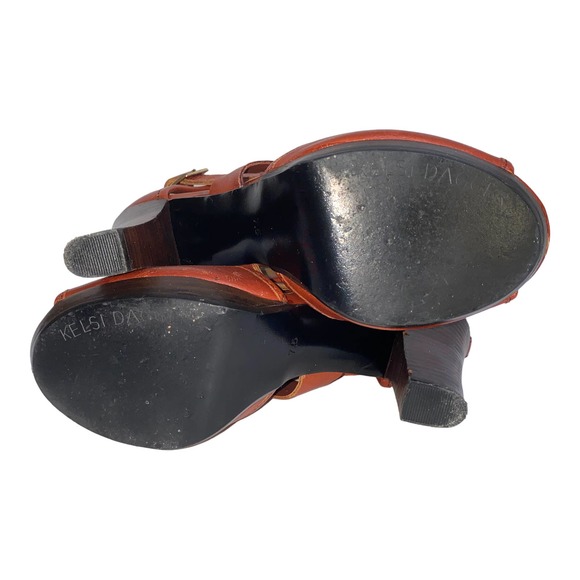 Kelsi Dagger Marcelle Cognac Leather Ankle Bootie Buckle Strap Open Toe 7.5 US - Picture 13 of 15